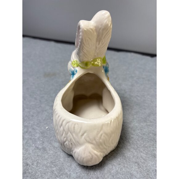 Ceramic Bunny Planter with Floral Accents Figurine - Picture 4 of 9